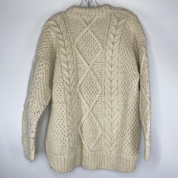 Ecuador Handknit Thick Wool Cream Button Front Chunky Sweater Cardigan S/M - Picture 2 of 6